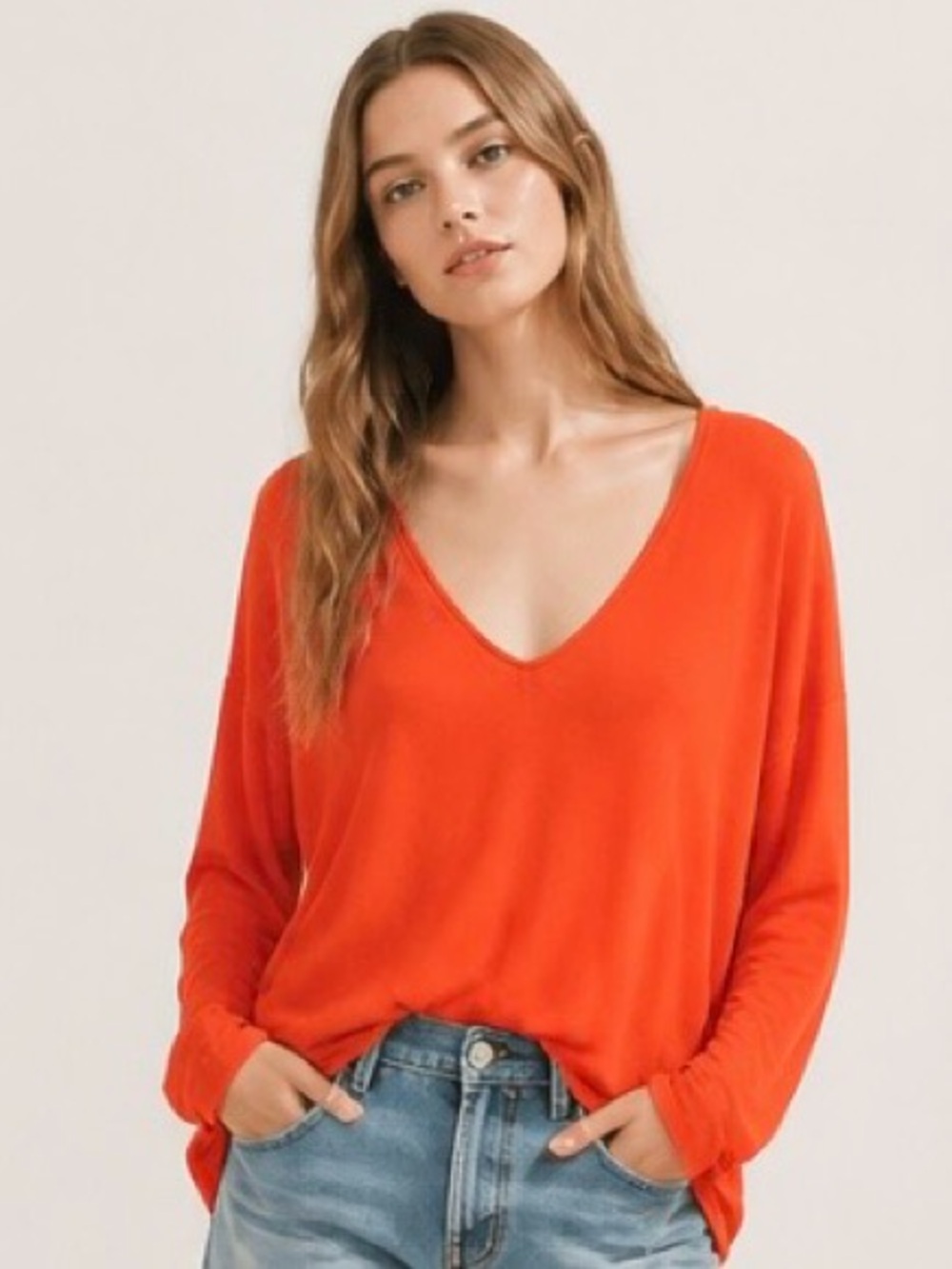 MADEWELL J Crew Sweater Pullover V Neck Orange Deckhouse #03581 Cotton Wool
